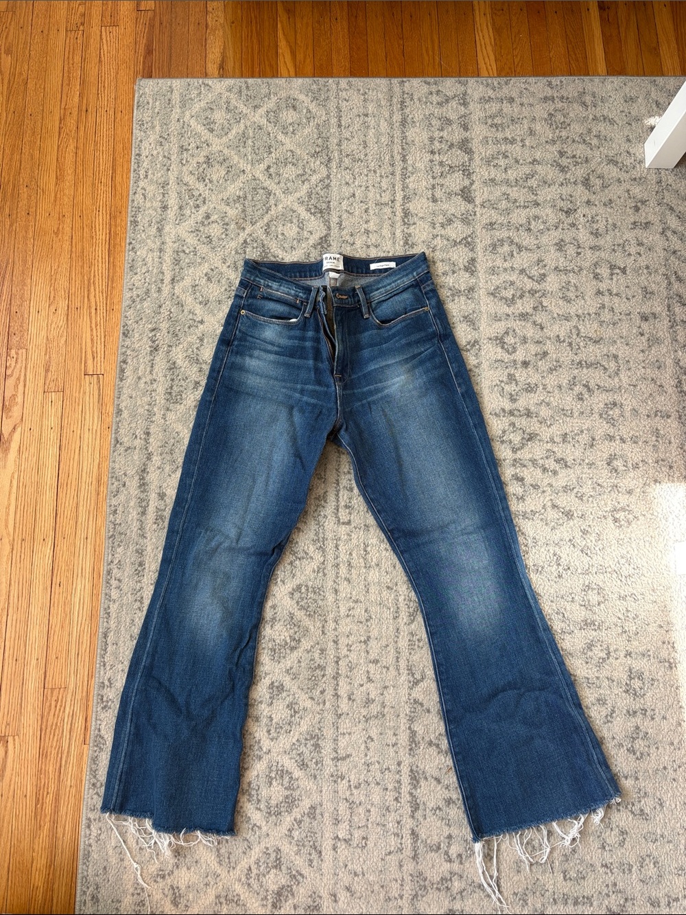 Frame Denim Dark Blue Raw-Hem Wide-Leg Jeans